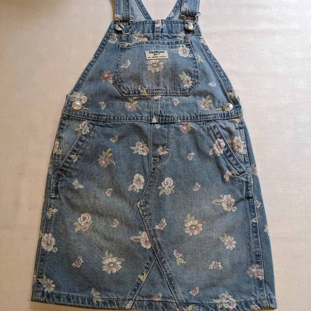 OshKosh B'gosh Denim Vestbak Overall Jumper Blue Floral Toddler 5T